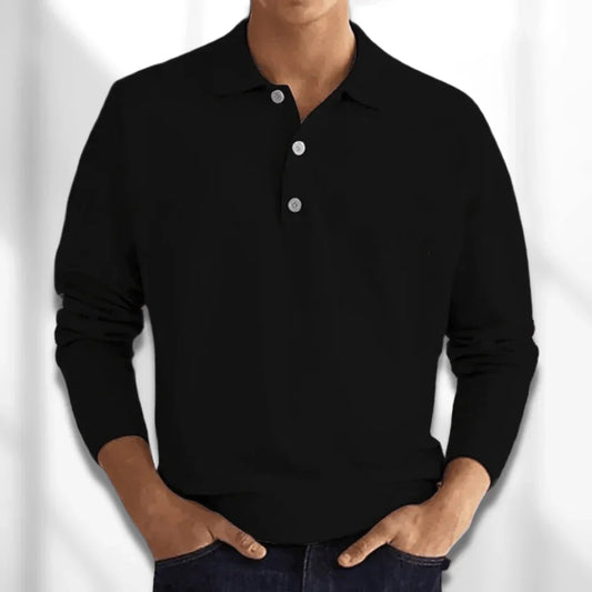 Men's long-sleeved polo shirt with polo collar