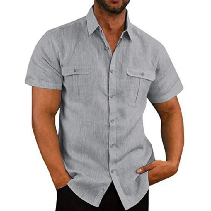 Short-sleeved men's shirt with button placket and chest pockets
