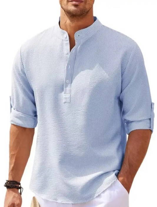 Lightweight men's shirt with stand-up collar and half button placket