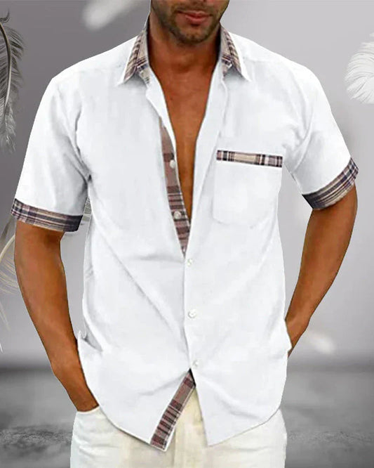 Short-sleeved men's shirt with contrast details and breast pocket