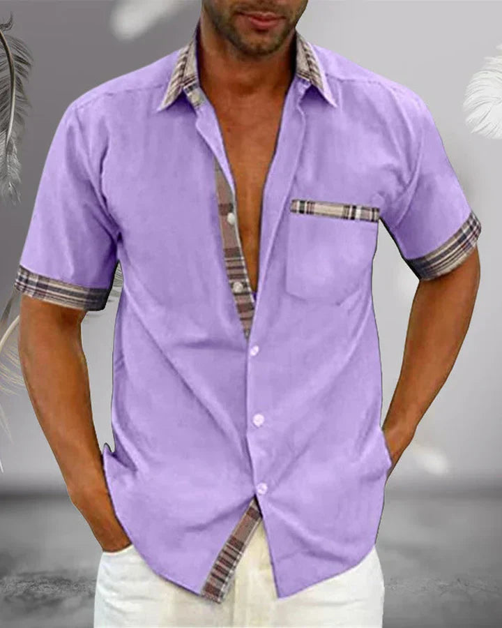 Short-sleeved men's shirt with contrast details and breast pocket