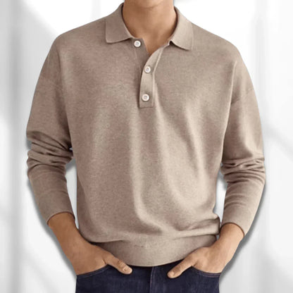 Men's long-sleeved polo shirt with polo collar