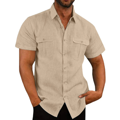 Short-sleeved men's shirt with button placket and chest pockets