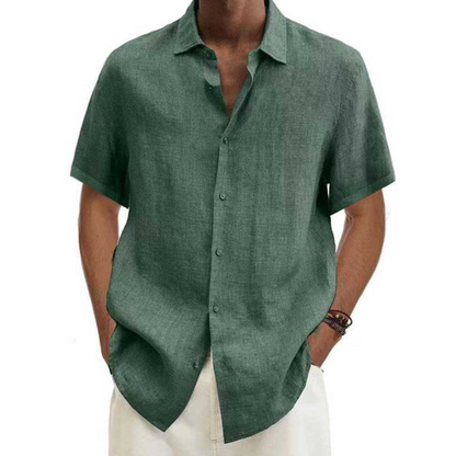 Men's short-sleeved button-down shirt with turn-down collar made of textured fabric