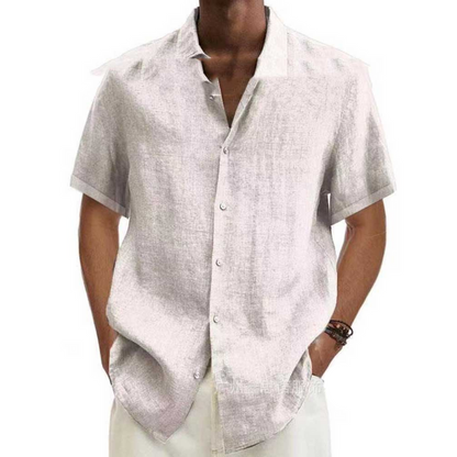 Men's short-sleeved button-down shirt with turn-down collar made of textured fabric