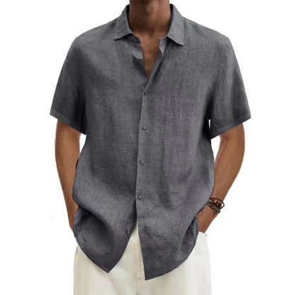 Men's short-sleeved button-down shirt with turn-down collar made of textured fabric