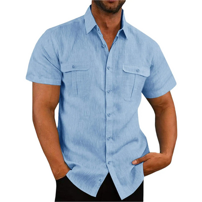 Short-sleeved men's shirt with button placket and chest pockets