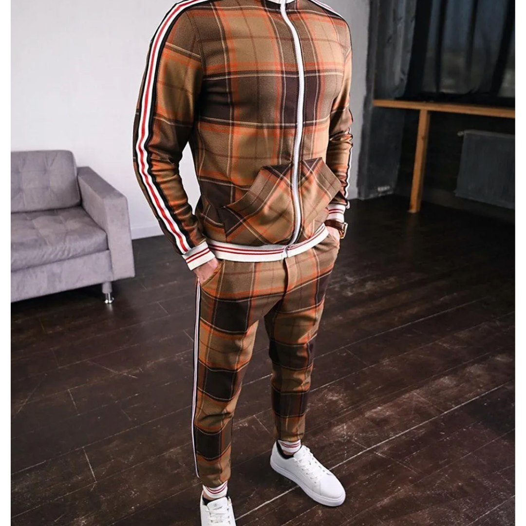 Men's set with check pattern – top and trousers in a uniform design