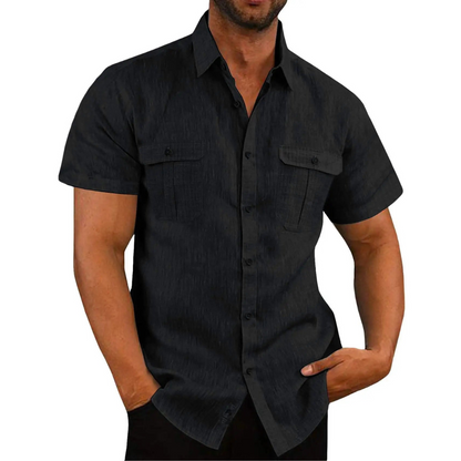 Short-sleeved men's shirt with button placket and chest pockets