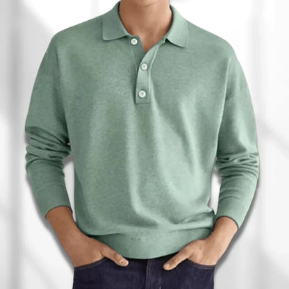 Men's long-sleeved polo shirt with polo collar