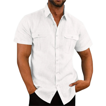 Short-sleeved men's shirt with button placket and chest pockets