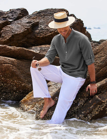 Lightweight men's shirt with stand-up collar and half button placket