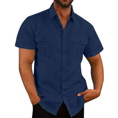 Short-sleeved men's shirt with button placket and chest pockets