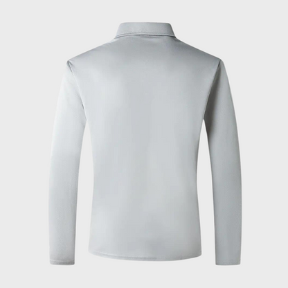 Long-sleeved shirt with collar, button placket and embroidery