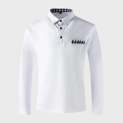 Long-sleeved shirt with collar, button placket and embroidery