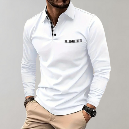 Long-sleeved shirt with collar, button placket and embroidery
