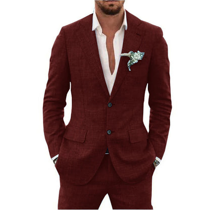 Men's two-piece suit with textured fabric