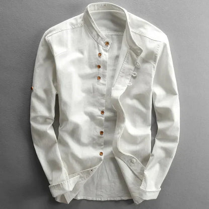 Men's long-sleeved shirt with stand-up collar