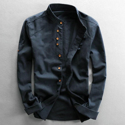 Men's long-sleeved shirt with stand-up collar