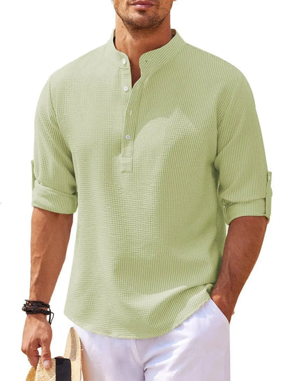 Lightweight men's shirt with stand-up collar and half button placket
