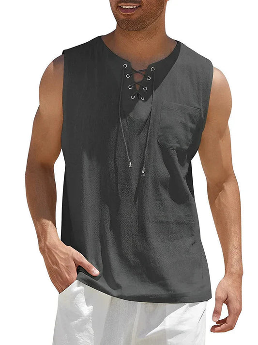 Men's sleeveless top with lacing and textured pattern