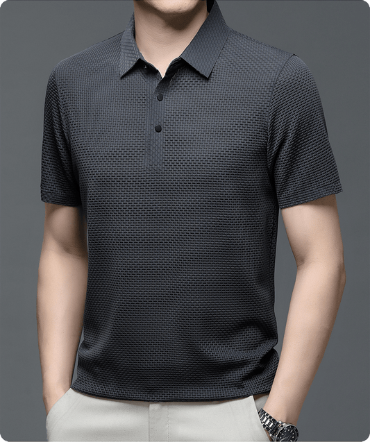 Men's polo shirt with a textured surface and a classic collar