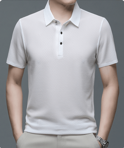 Men's polo shirt with a textured surface and a classic collar