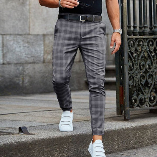 Checked men's trousers with a tapered cut